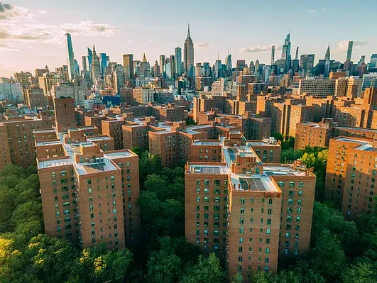 Large-scale facade restoration with suspended scaffolds at Peter Cooper Village, New York, NY